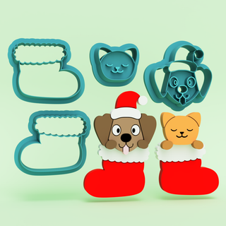 Cat or Dog in Christmas Stocking - Polymer Clay Cutters