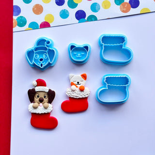 Cat or Dog in Christmas Stocking - Polymer Clay Cutters