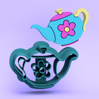 Teapot with Flower Imprint Polymer Clay Cutter